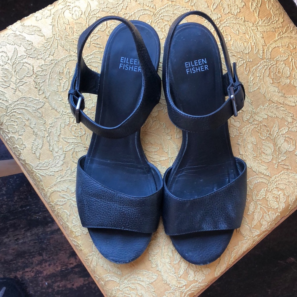 Eileen Fisher simple black block heel sandal